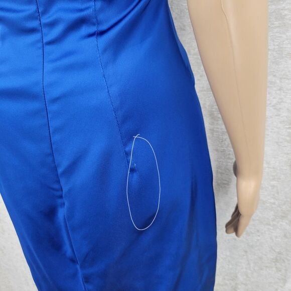 Cache Y2K Elegant Blue Satin Bodycon Halter Dress - Picture 13 of 14